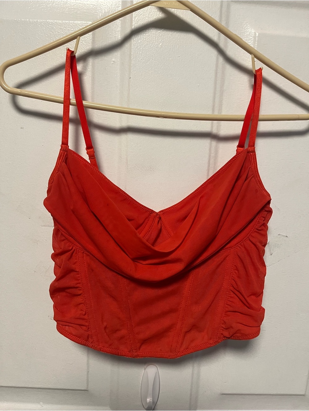 Glassons Orange Draped Cowl Neck corset Crop Top size small NWOT